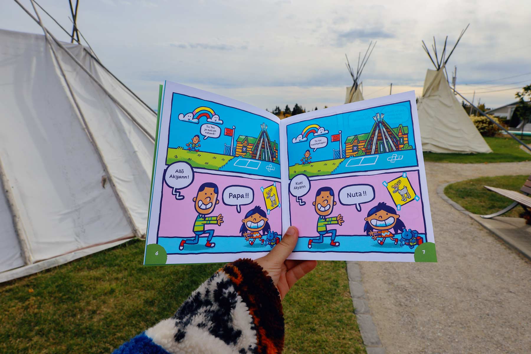 Zoom sur notre BD en innu-aimun et français pour les enfants